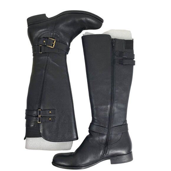 Naturalizer Jackie Black Leather Zipper Riding Boots w/ Buckles Women's SZ 8M - Picture 1 of 9